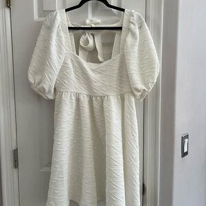 Free People Textured Puff Sleeve Mini Dress, Ivory, Size M